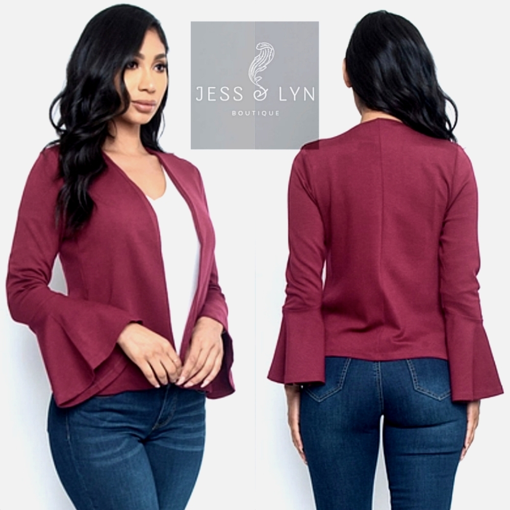 🆕Burgundy Open Blazer w/Bell Sleeves